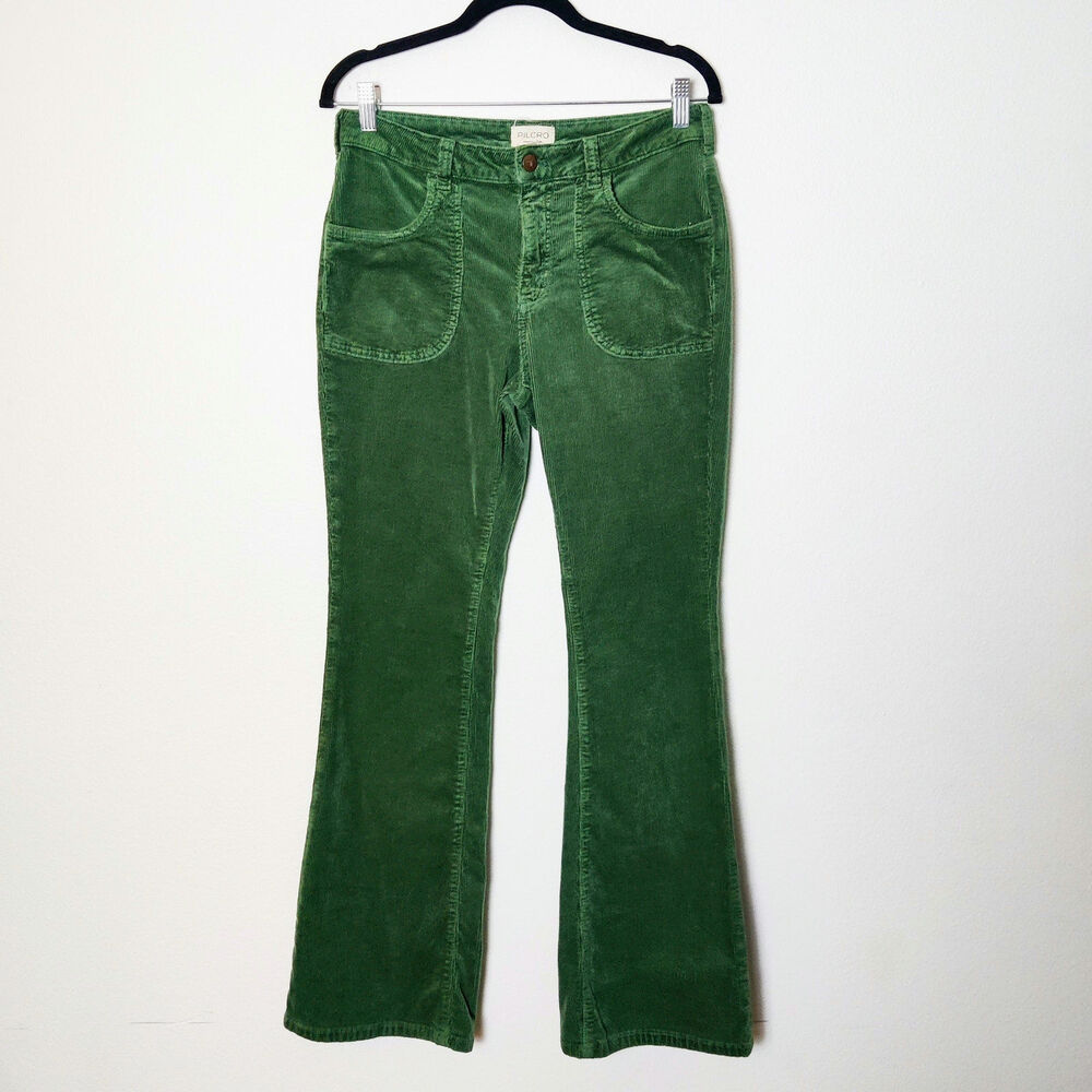 Pilcro Anthropologie The Icon Green Corduroy Mid Rise Flare Pants 29 Retro 70s - Picture 2 of 13